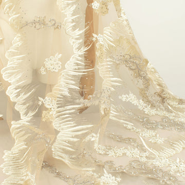 Pearl Diamante Embroidery Lace White