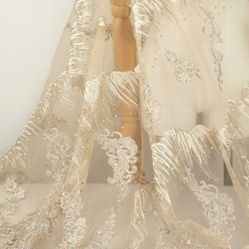 Pearl Diamante Embroidery Lace Ivory