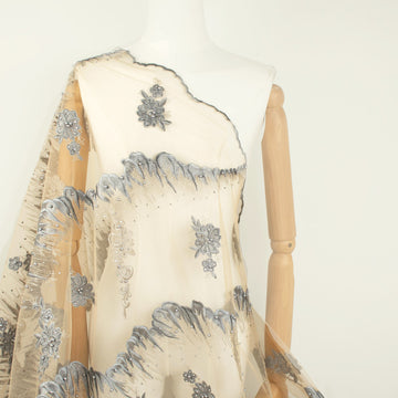 Pearl Diamante Embroidery Lace Dark Grey