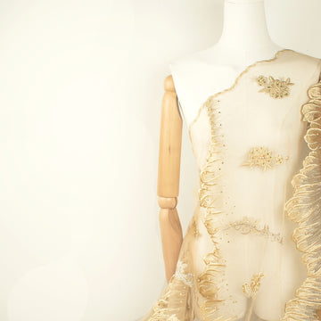 Pearl Diamante Embroidery Lace Gold