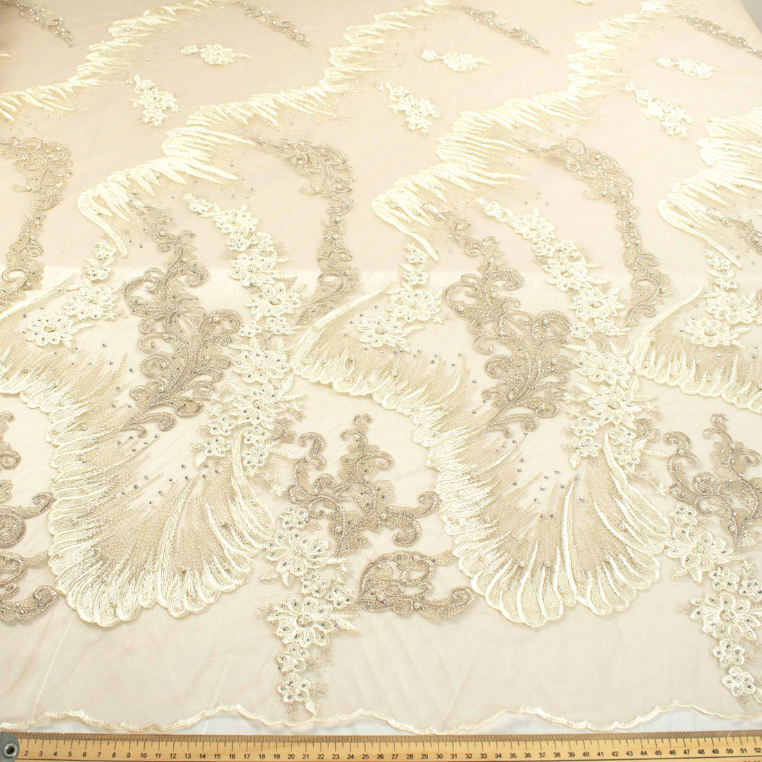 Pearl Diamante Embroidery Lace White