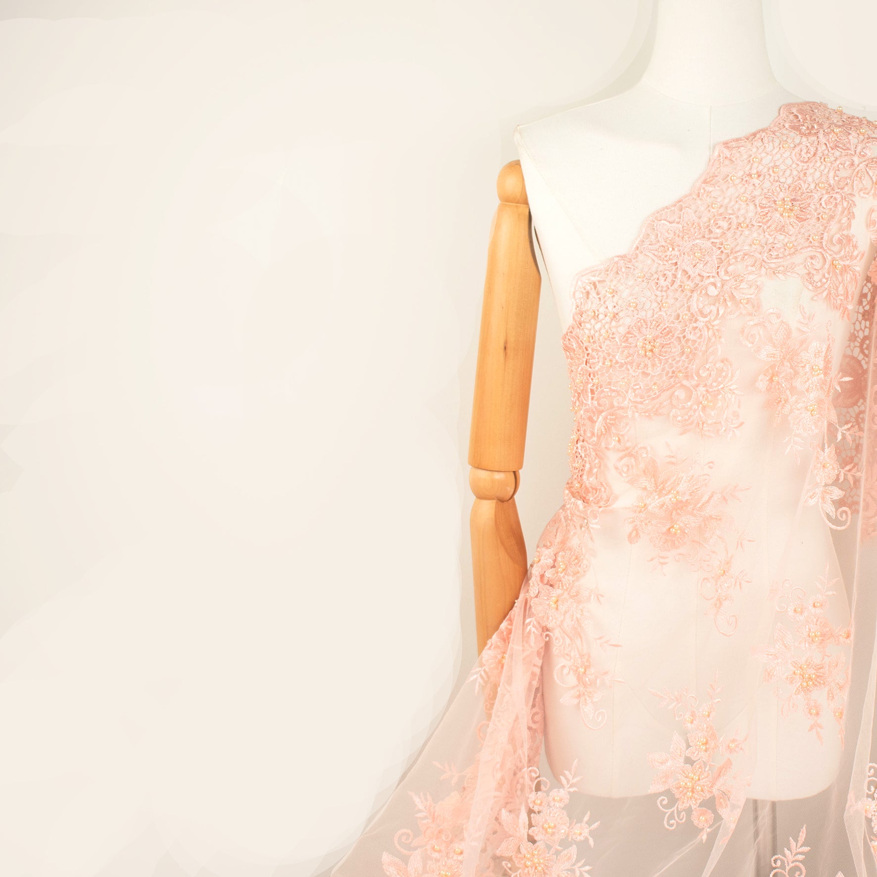 Pearl Floral Embroidery With Guipure Lace Baby Pink