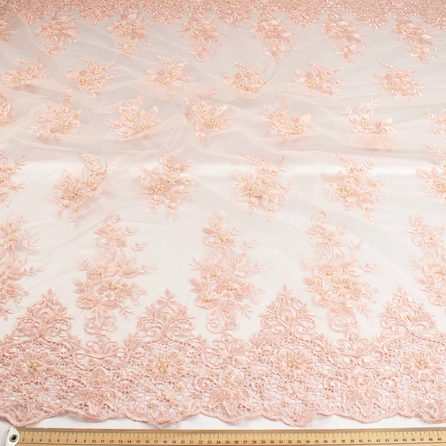Pearl Floral Embroidery With Guipure Lace Baby Pink