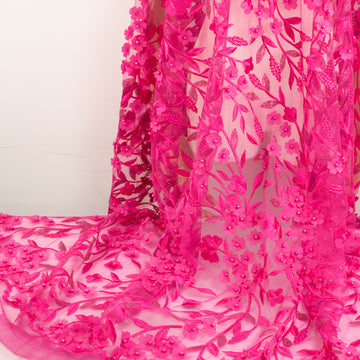 Embroidery 3D Pearl Flower Lace Pink