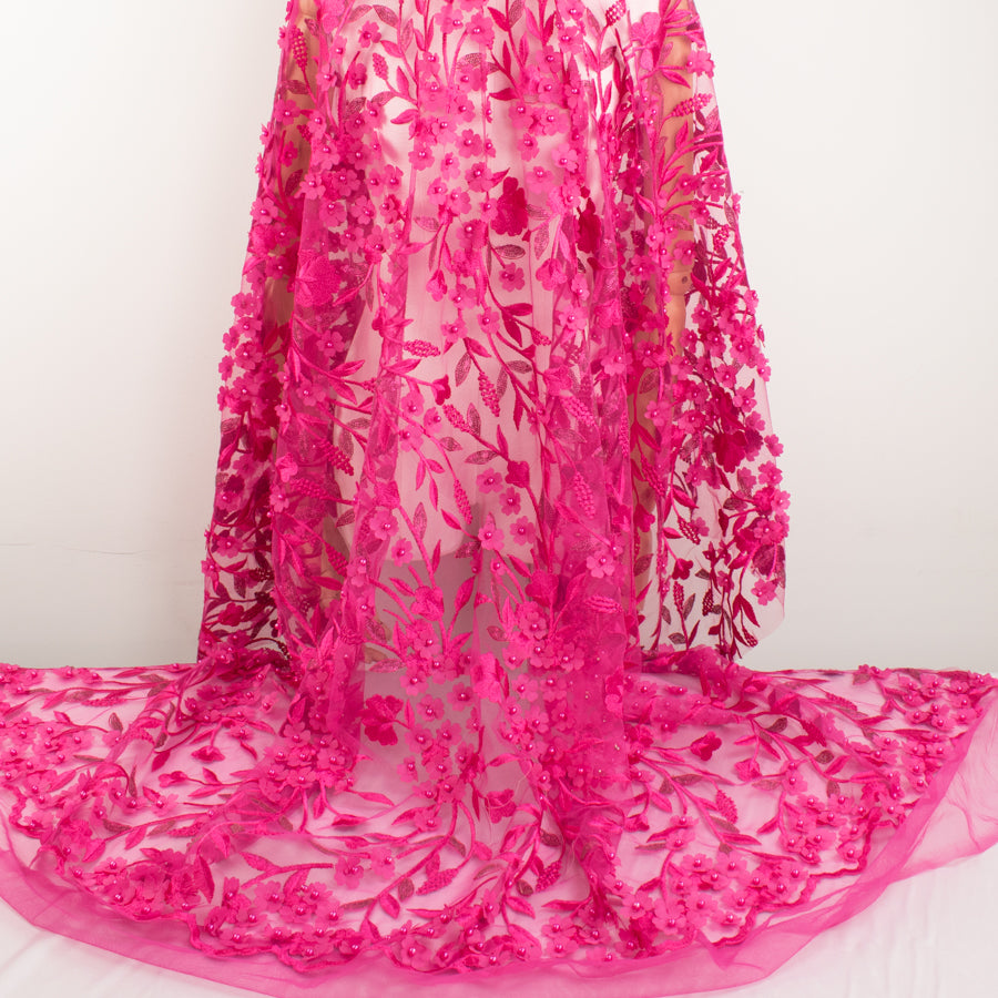 Embroidery 3D Pearl Flower Lace Pink