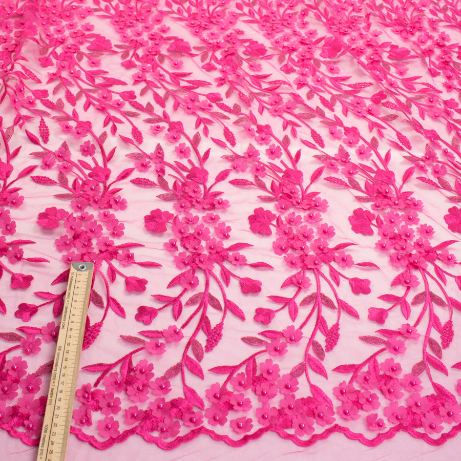 Embroidery 3D Pearl Flower Lace Pink