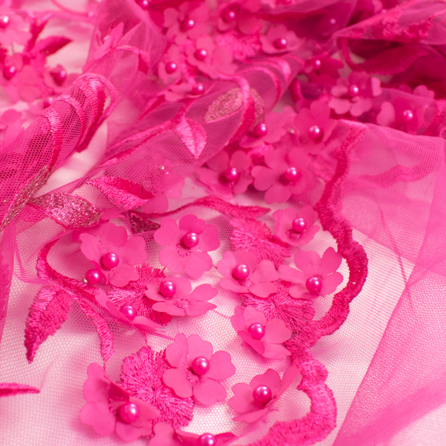 Embroidery 3D Pearl Flower Lace Pink
