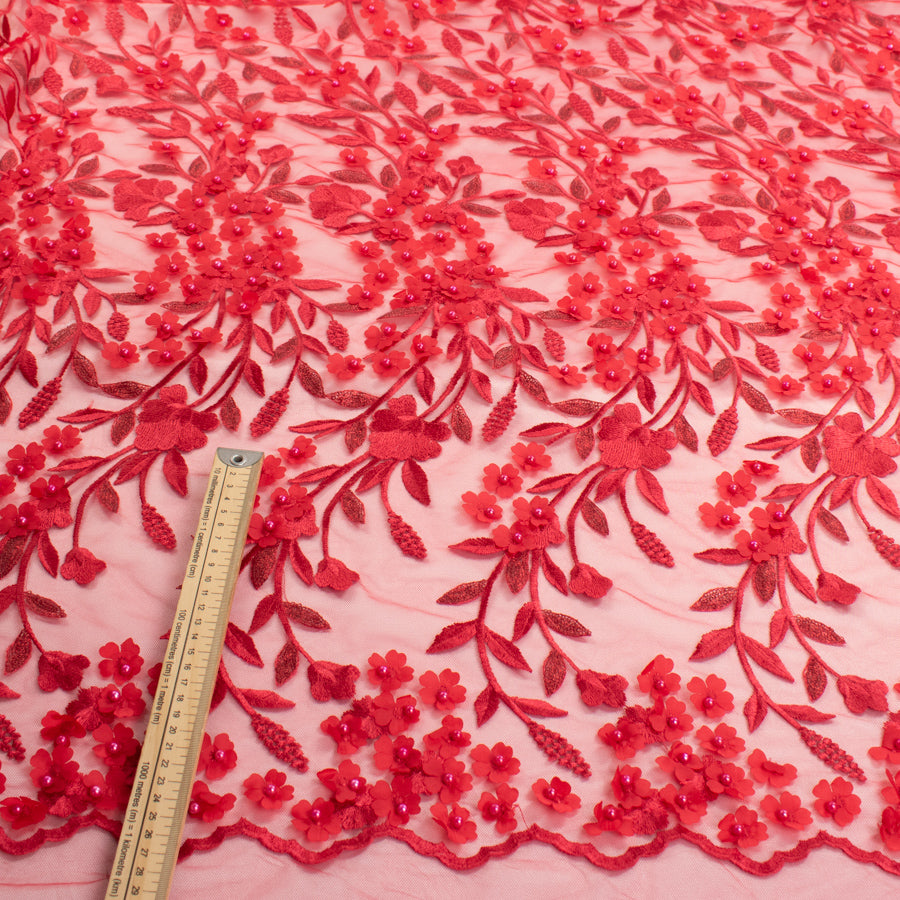 Embroidery 3D Pearl Flower Red