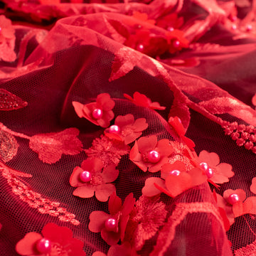 Embroidery 3D Pearl Flower Red