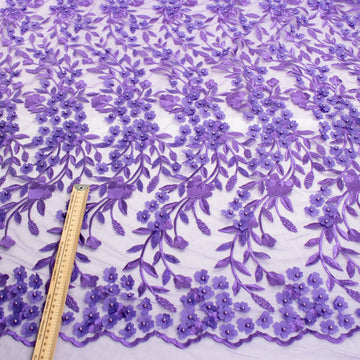 Embroidery 3D Pearl Flower Lace Purple