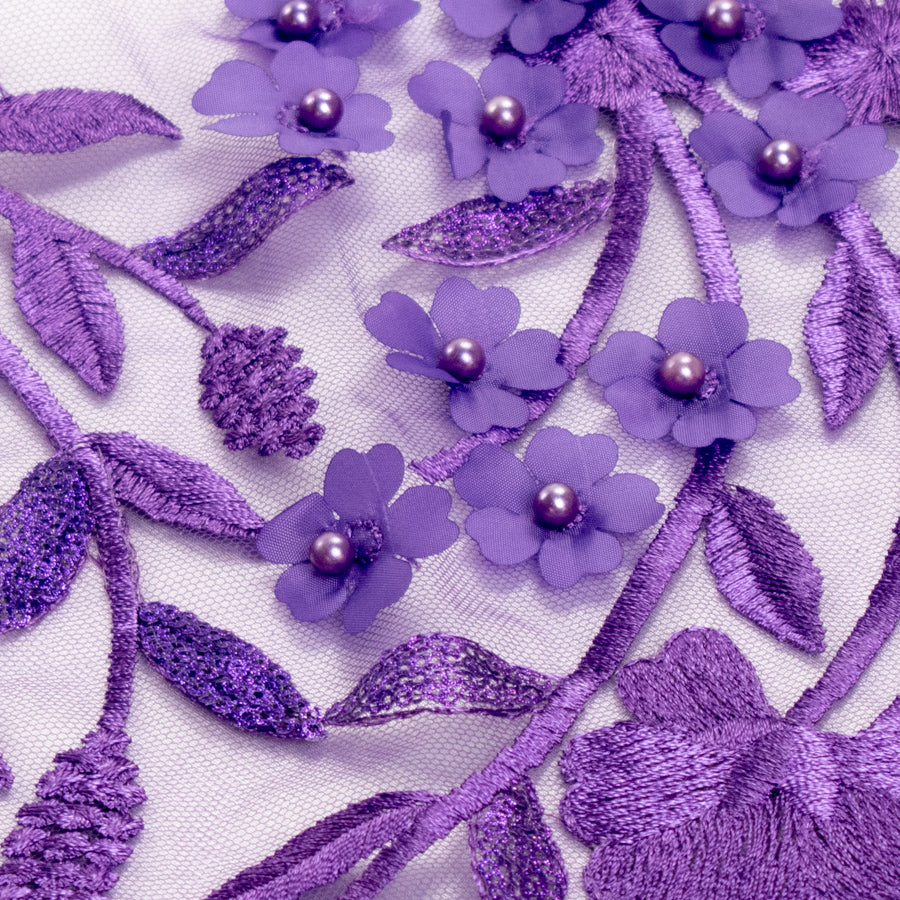 Embroidery 3D Pearl Flower Lace Purple