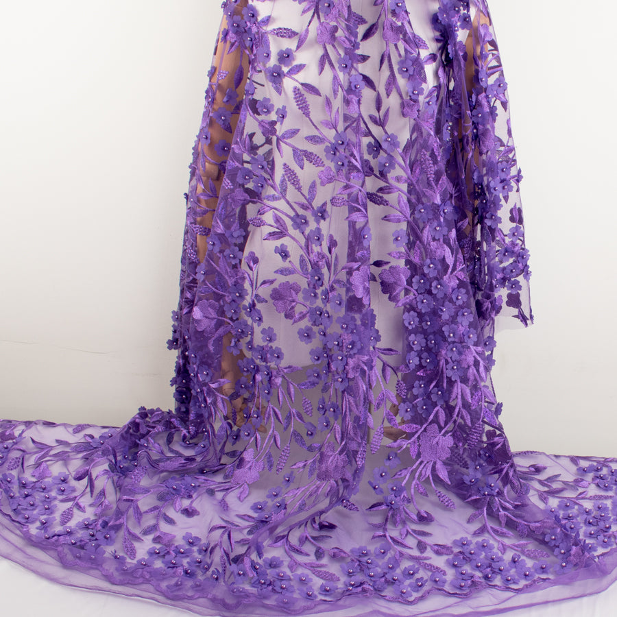 Embroidery 3D Pearl Flower Lace Purple