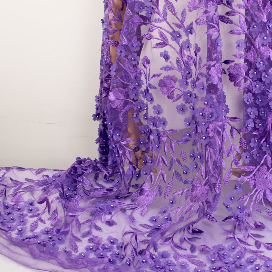 Embroidery 3D Pearl Flower Lace Purple