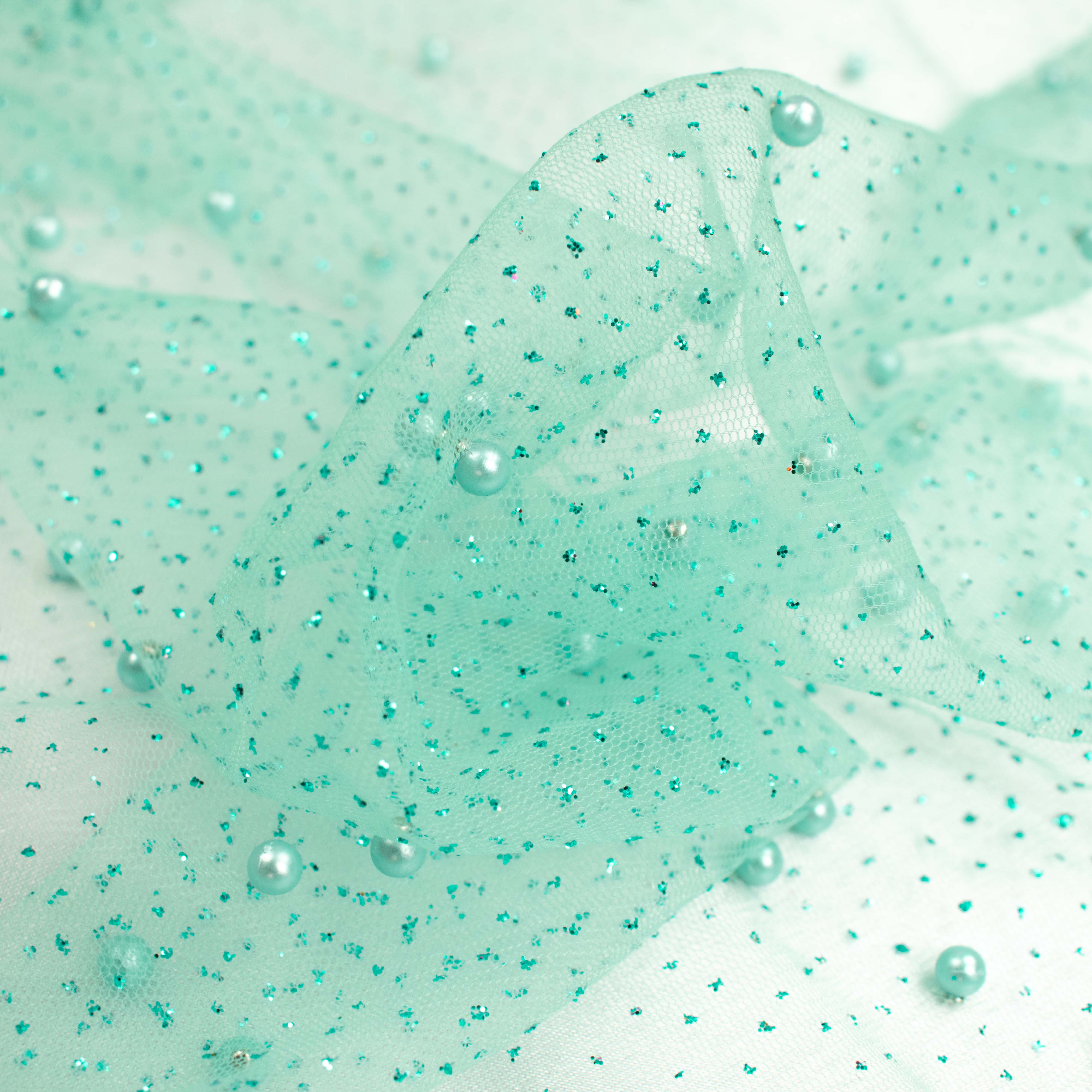 Glitter Tulle Pearl Netting Aqua