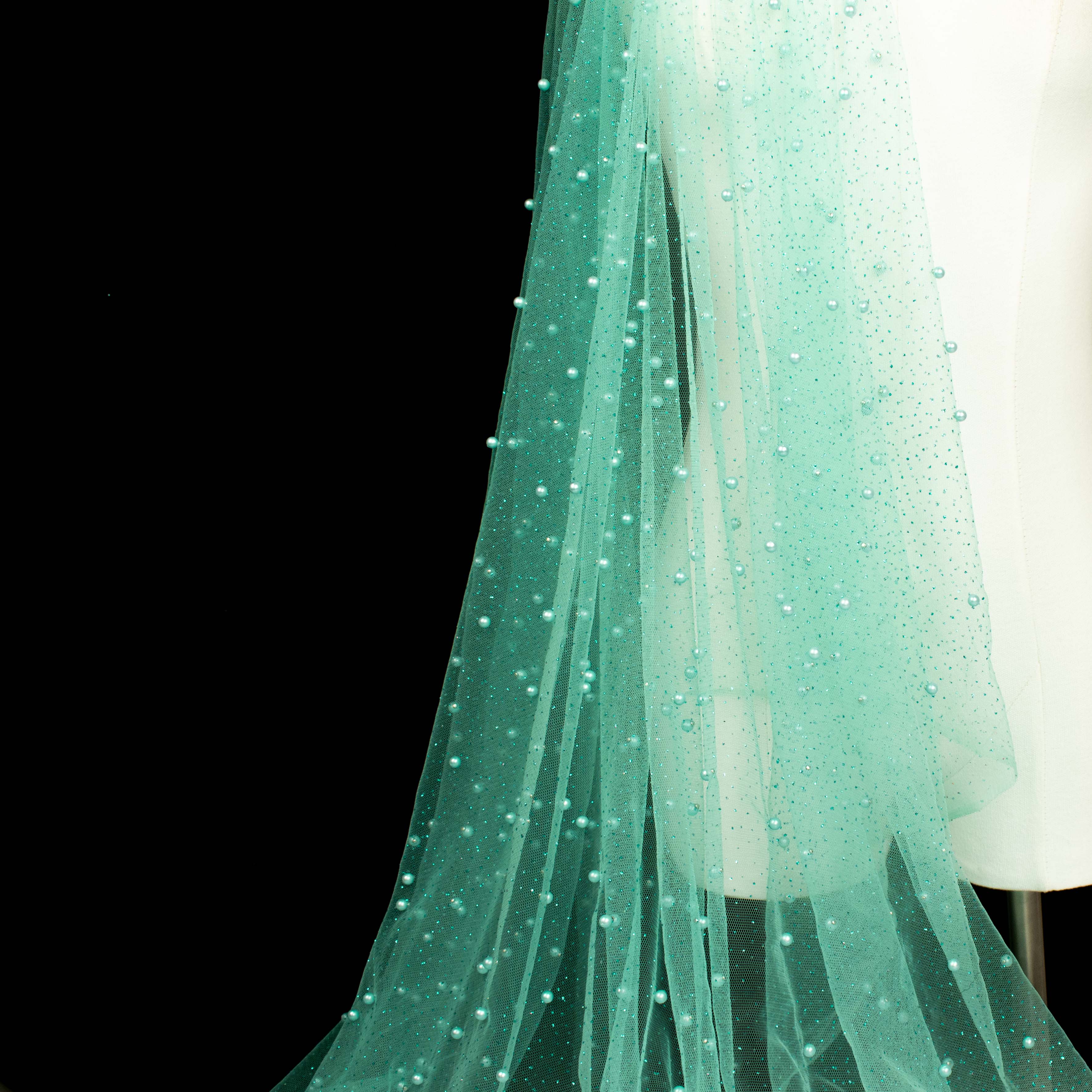 Glitter Tulle Pearl Netting Aqua