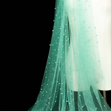 Glitter Tulle Pearl Netting Aqua