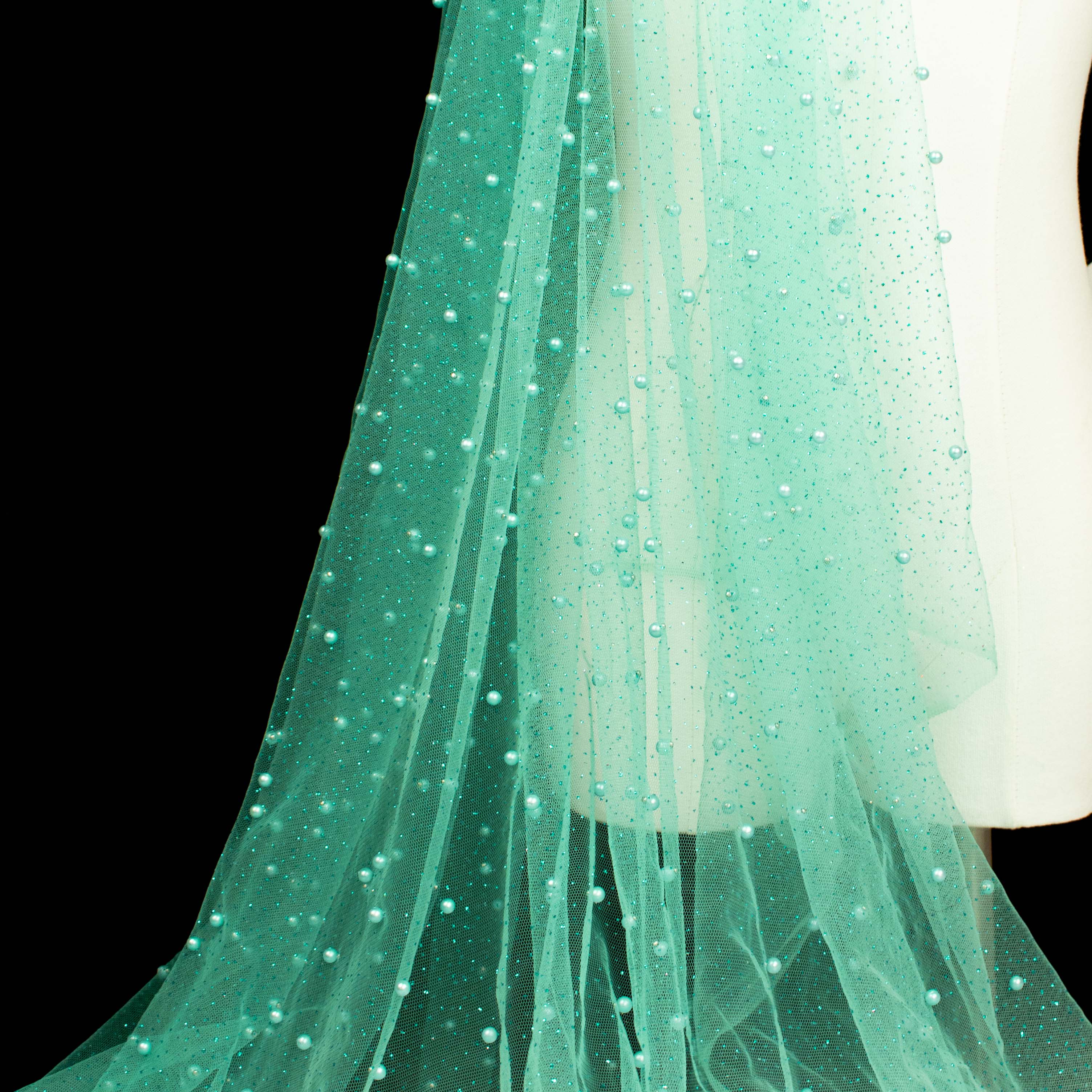 Glitter Tulle Pearl Netting Aqua