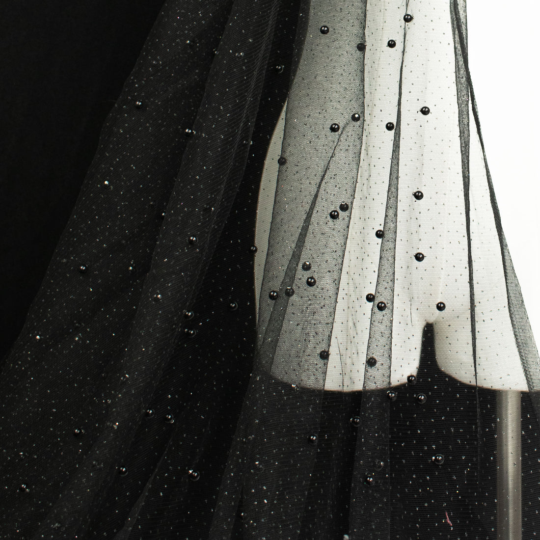 Glitter Tulle Pearl Netting Black