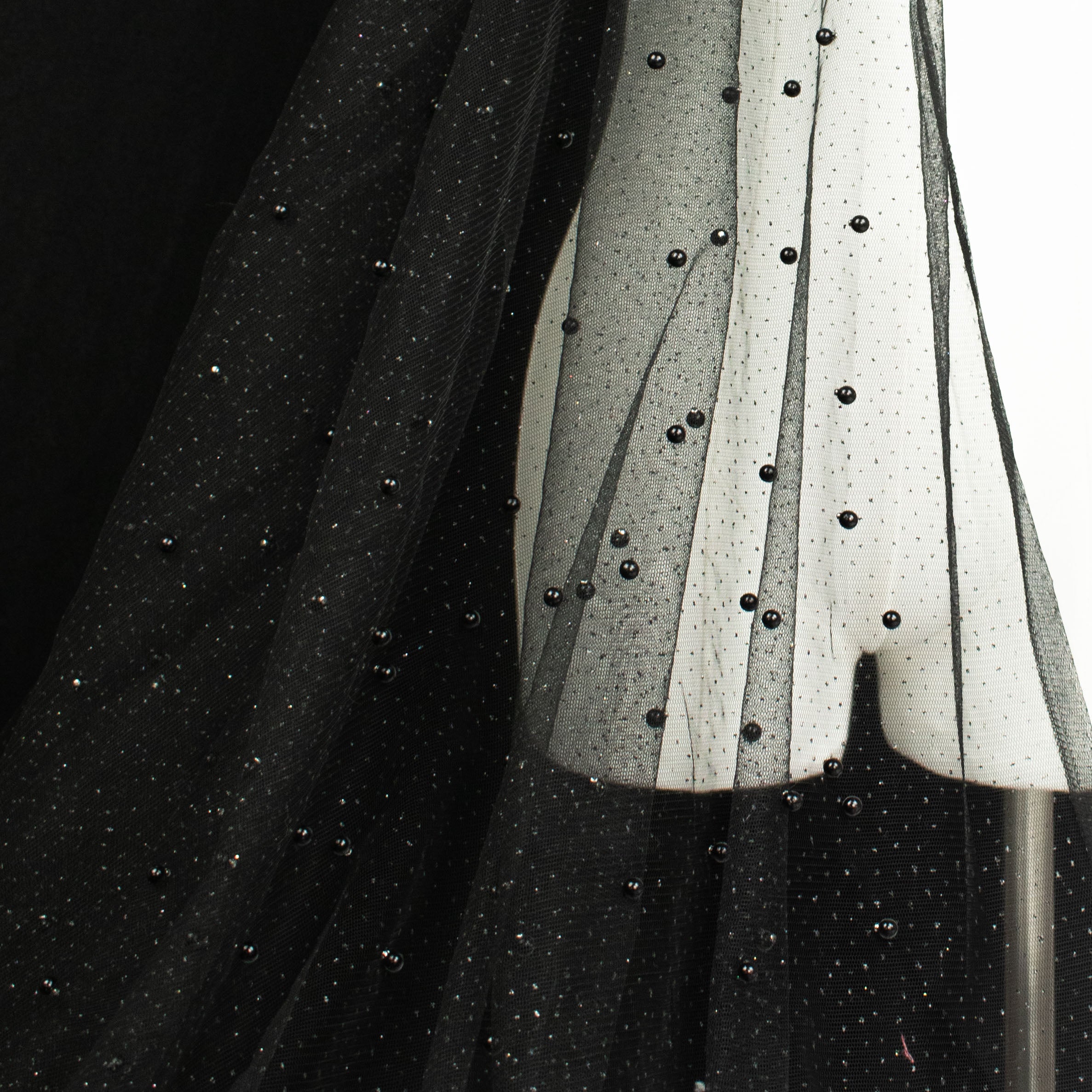 Glitter Tulle Pearl Netting Black