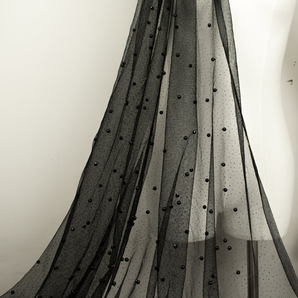 Glitter Tulle Pearl Netting Black