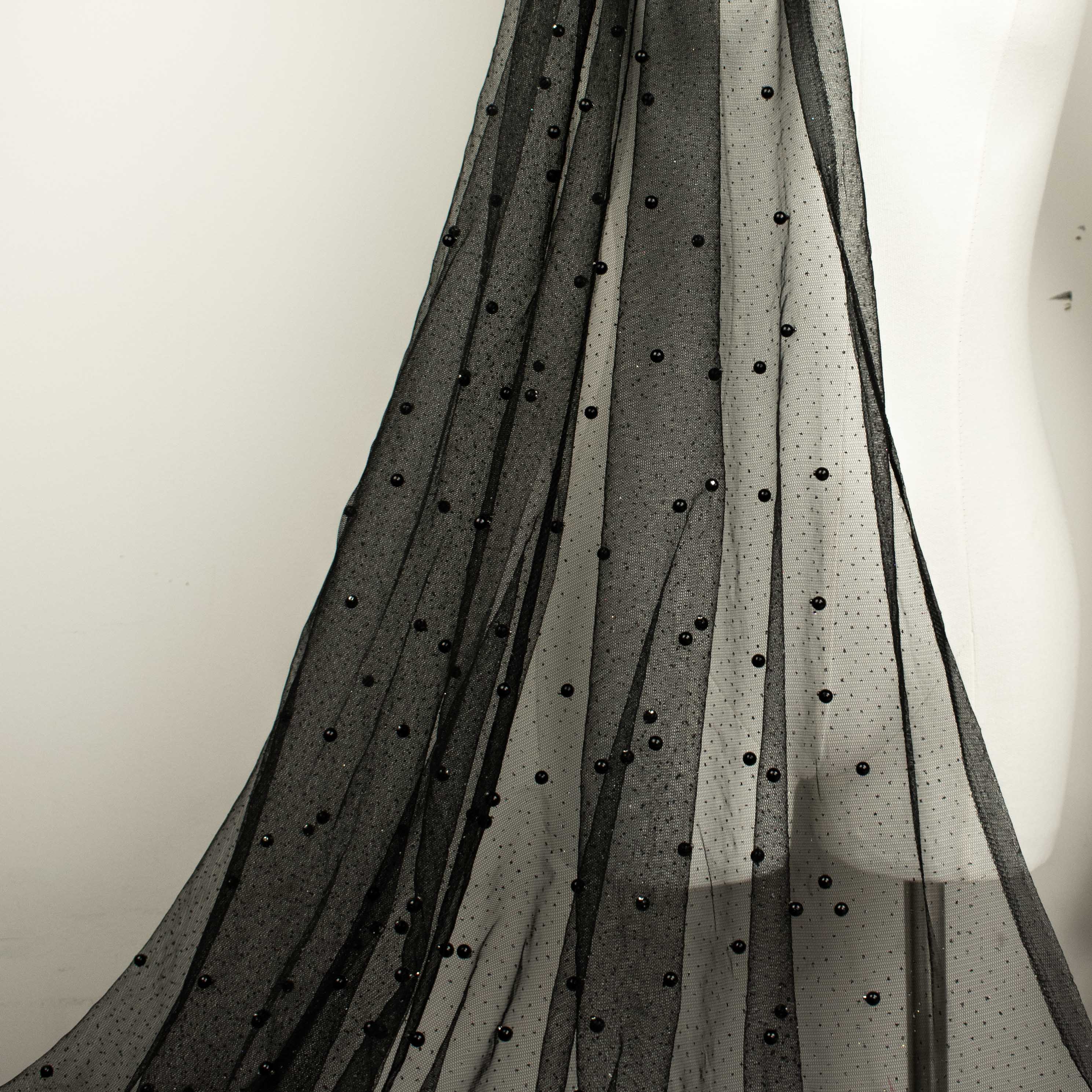 Glitter Tulle Pearl Netting Black