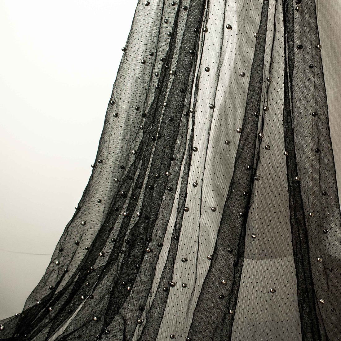 Glitter Tulle Pearl Netting Black Silver