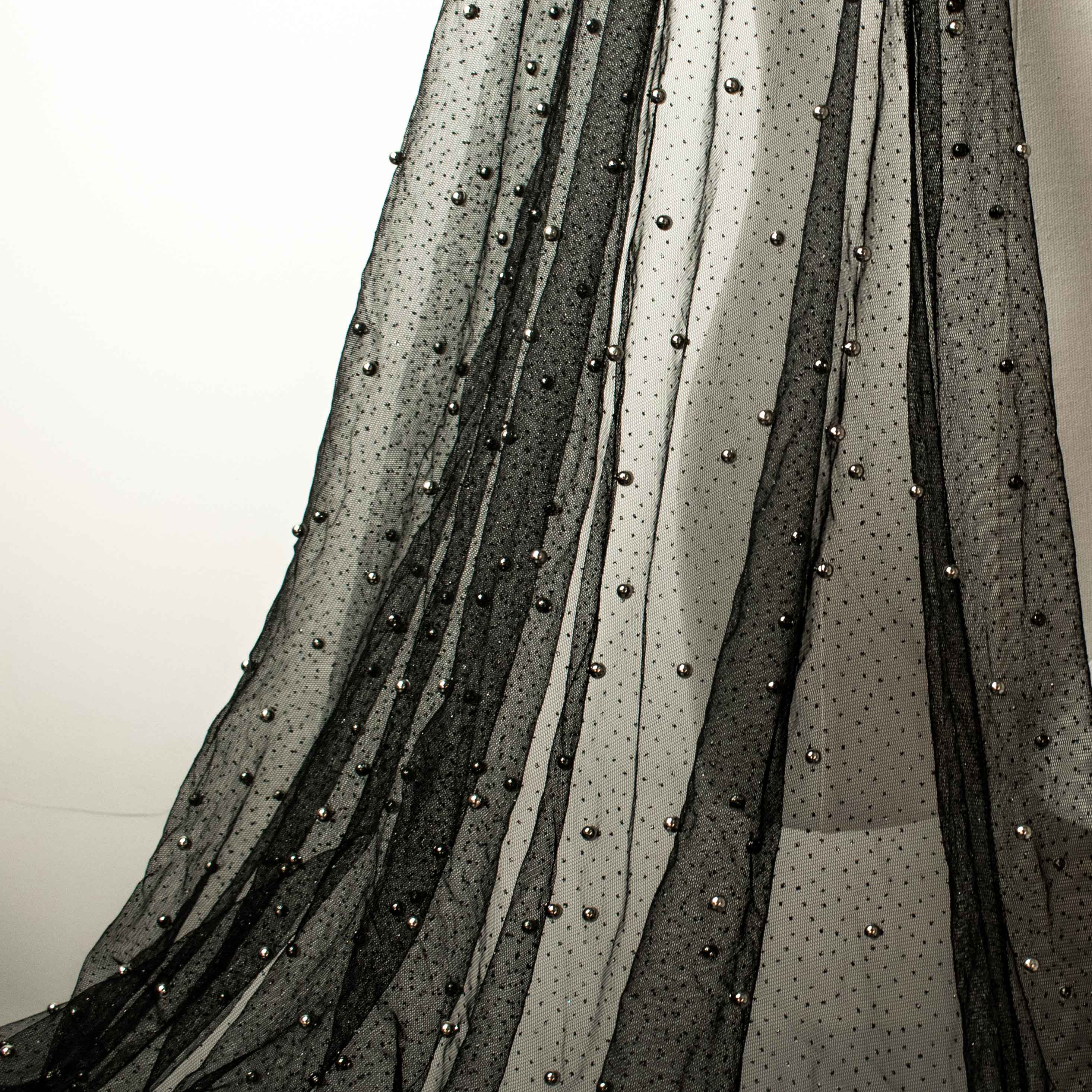 Glitter Tulle Pearl Netting Black Silver