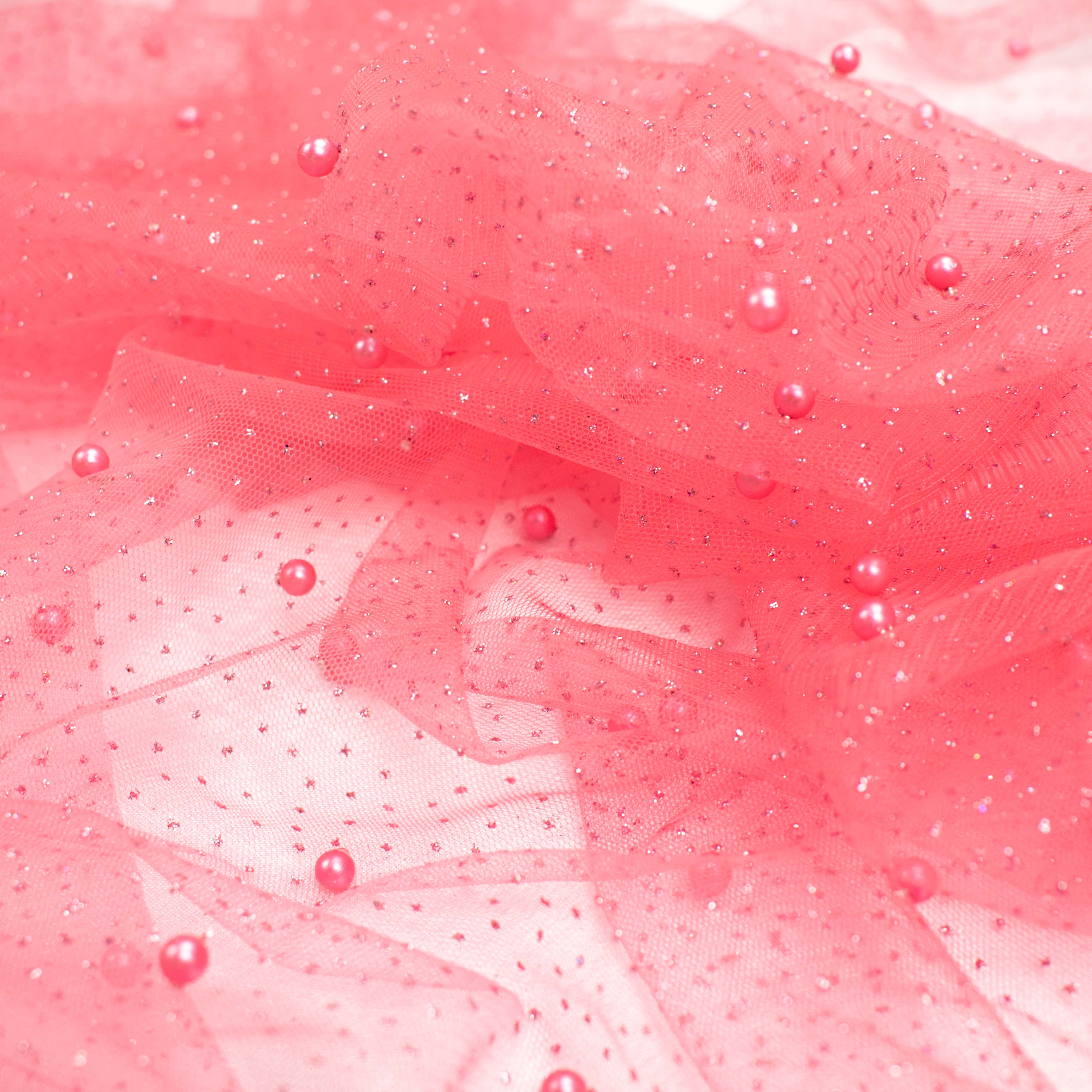 Glitter Tulle Pearl Netting Coral