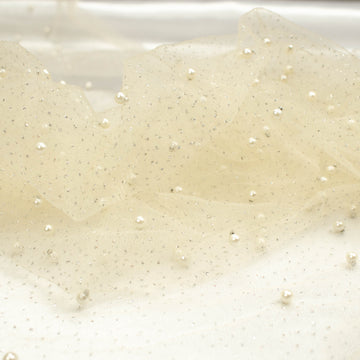 Glitter Tulle Pearl Netting Cream Silver