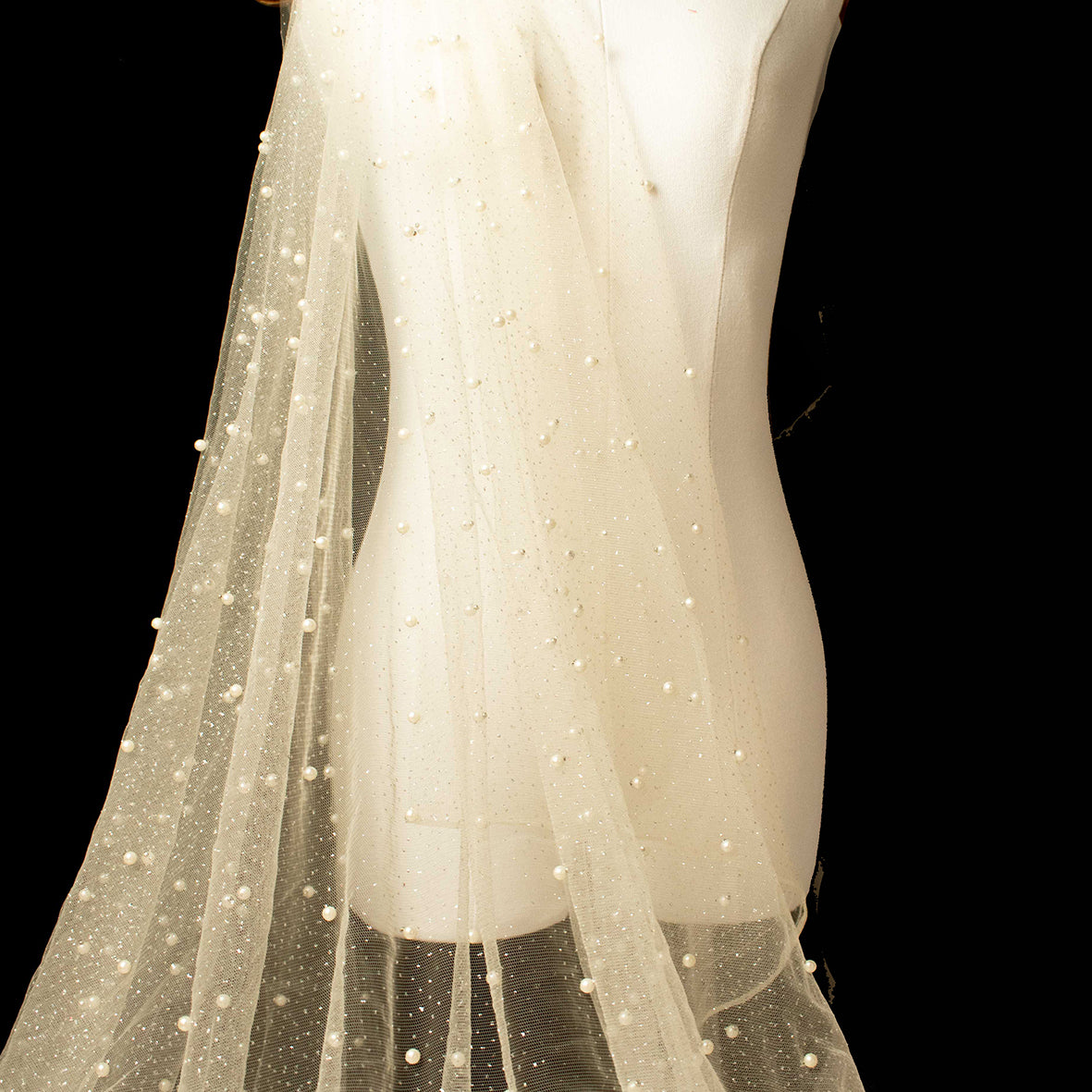 Glitter Tulle Pearl Netting Cream Silver