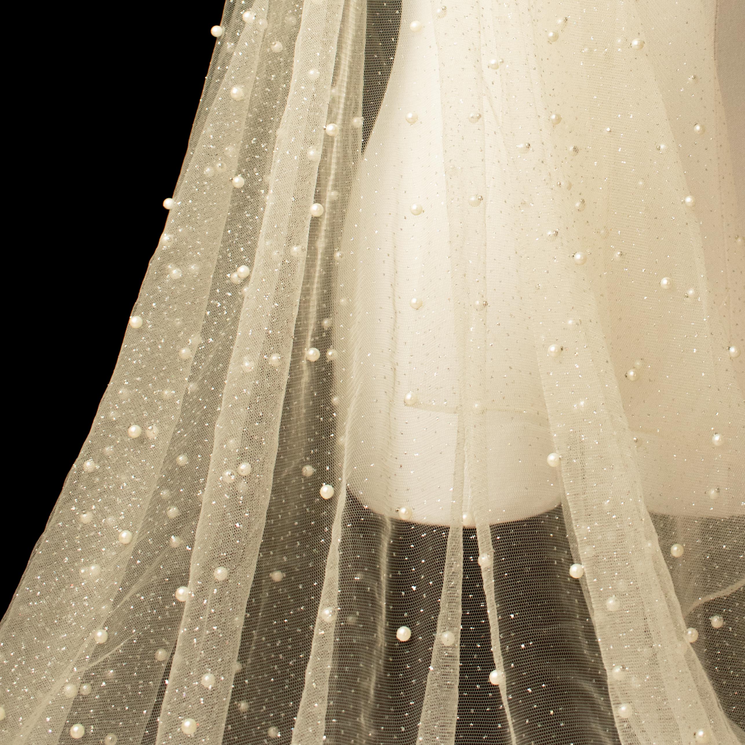 Glitter Tulle Pearl Netting Cream Silver