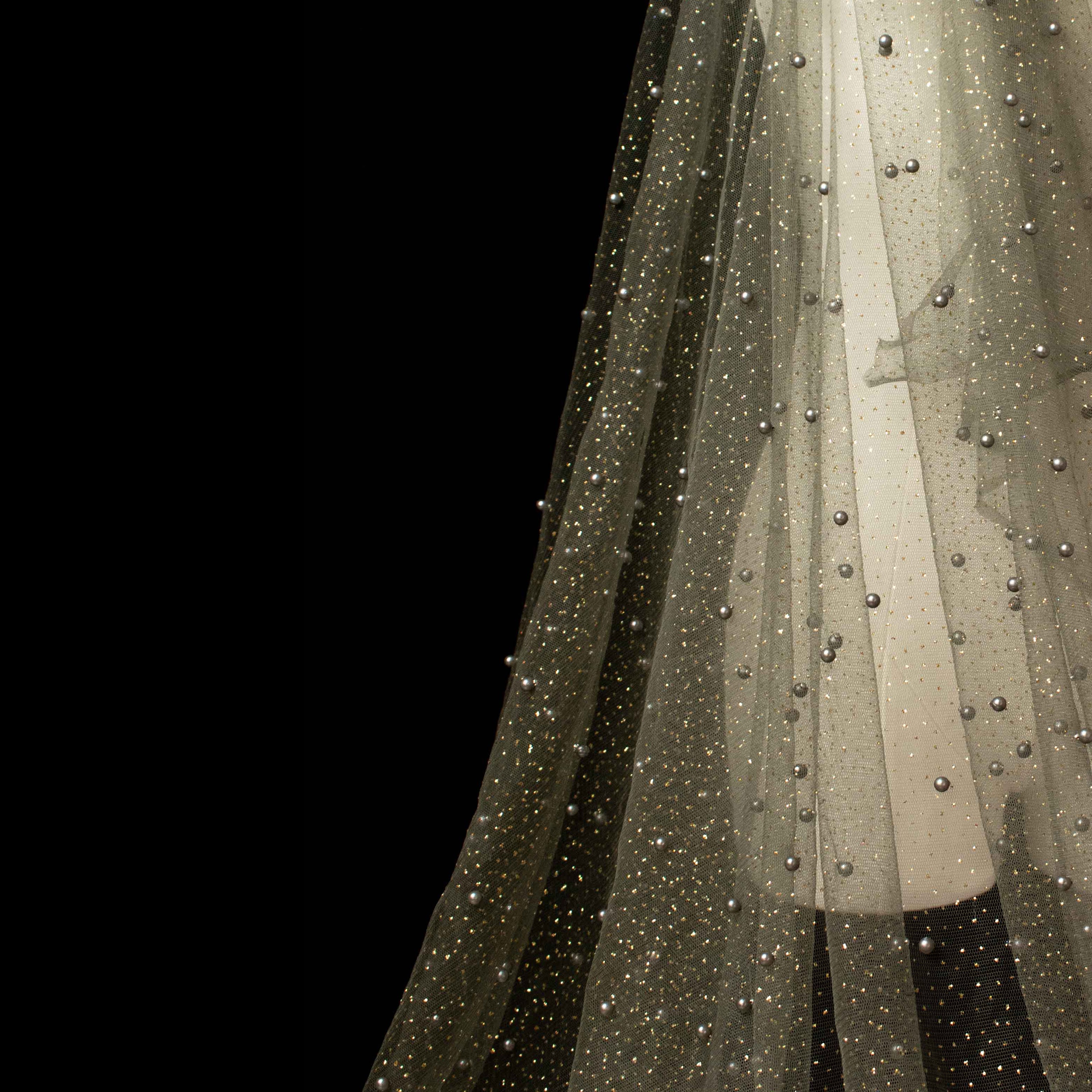 Glitter Tulle Pearl Netting Grey Gold