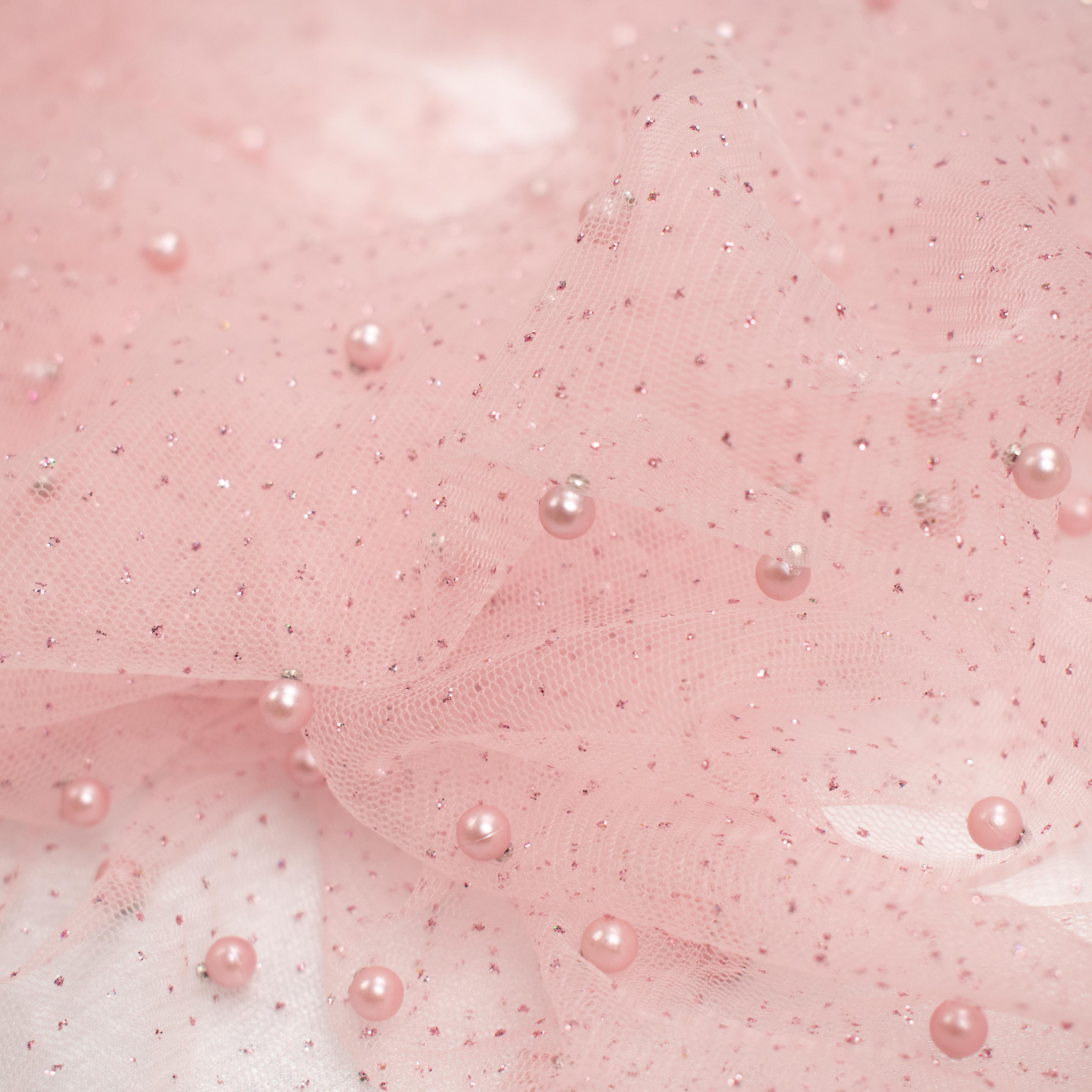 Glitter Tulle Pearl Netting Light Pink