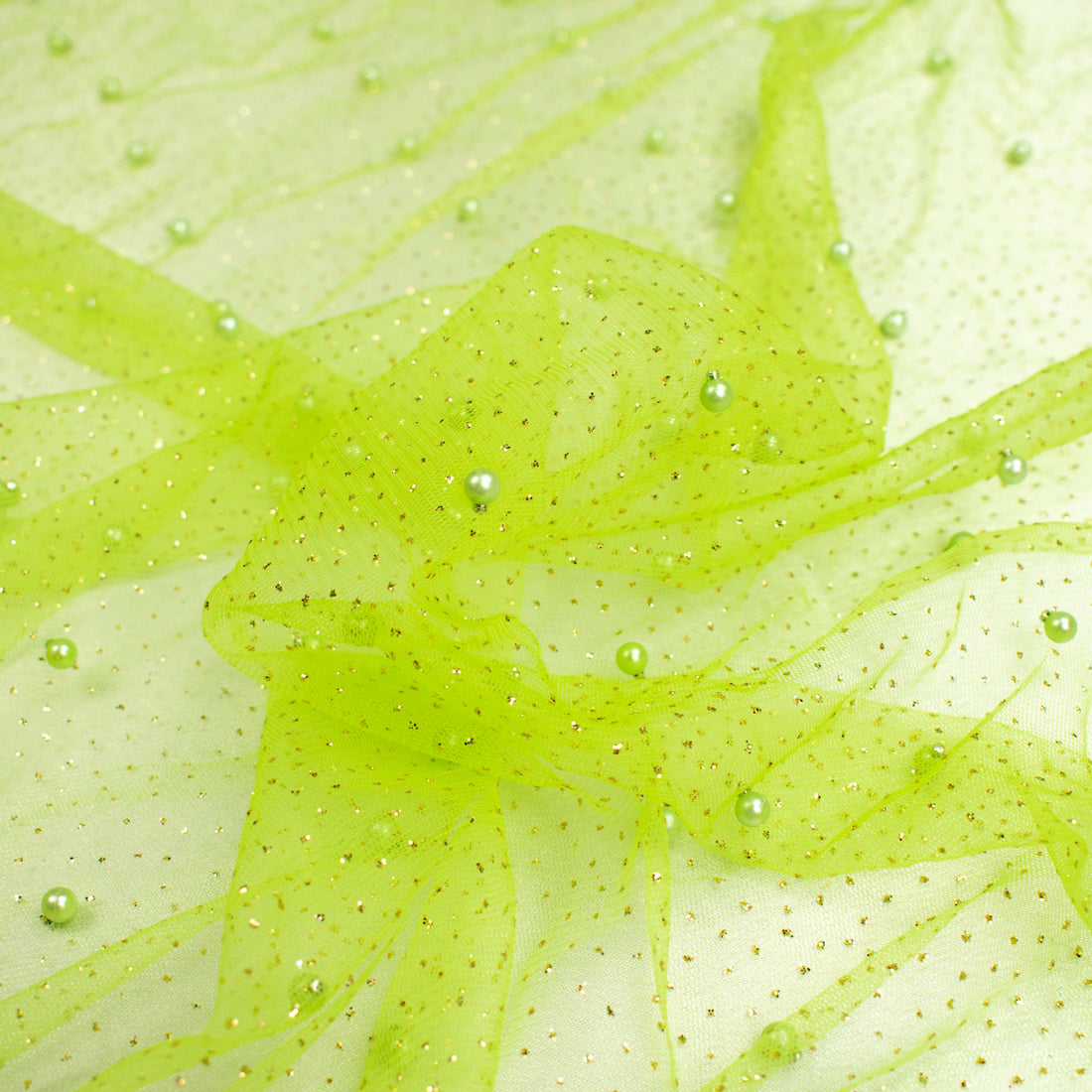 Glitter Tulle Pearl Netting Green