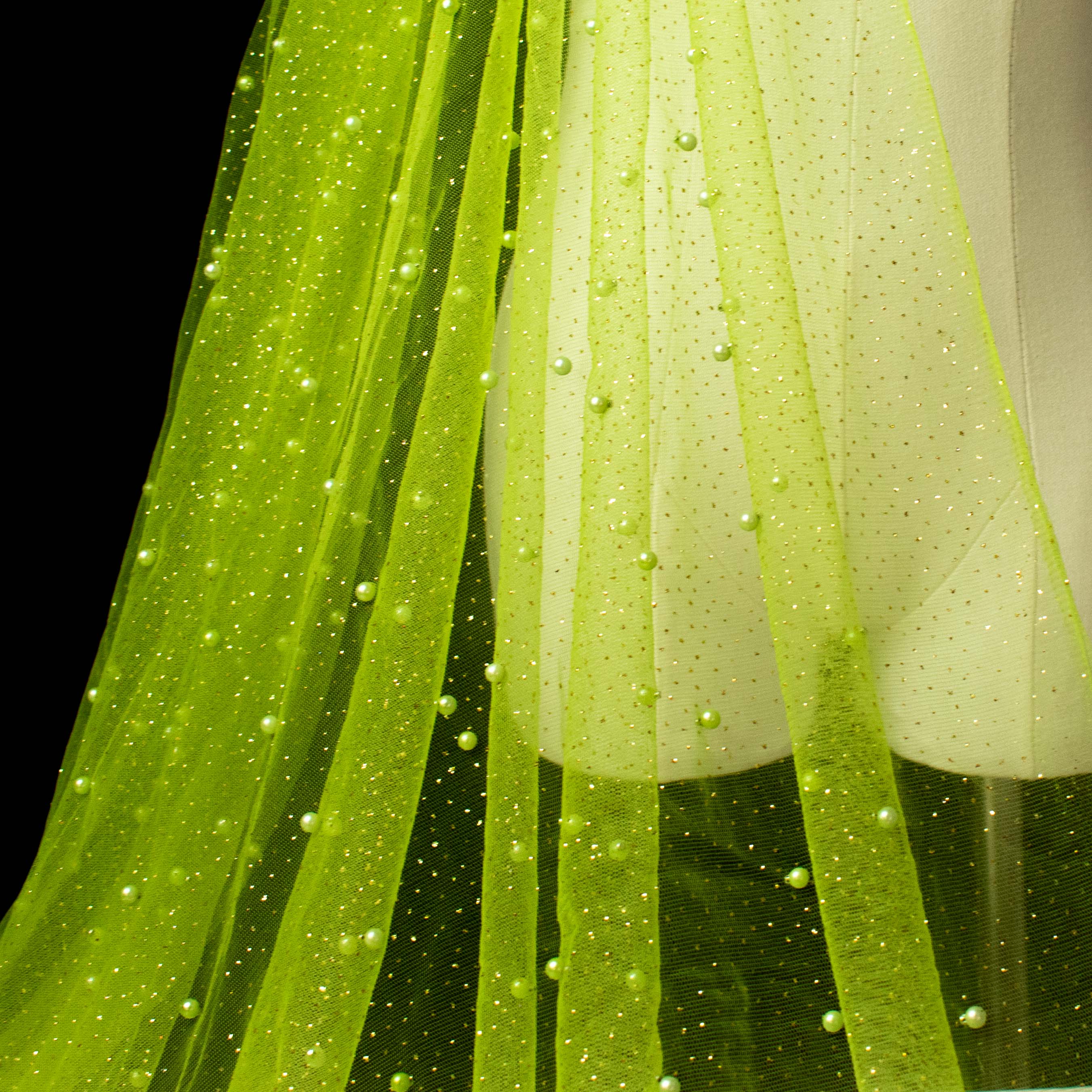 Glitter Tulle Pearl Netting Green
