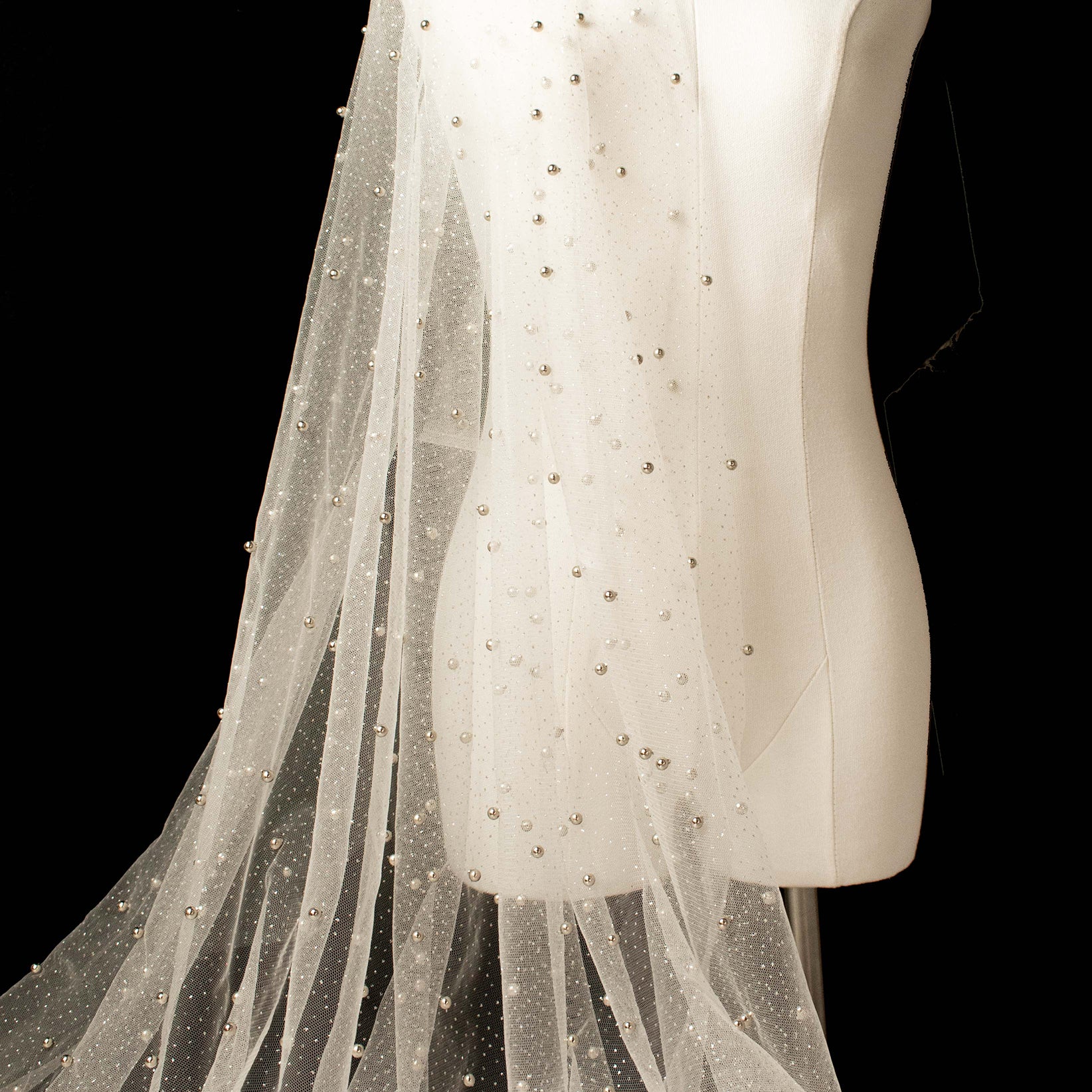 Glitter Tulle Pearl Netting White Silver