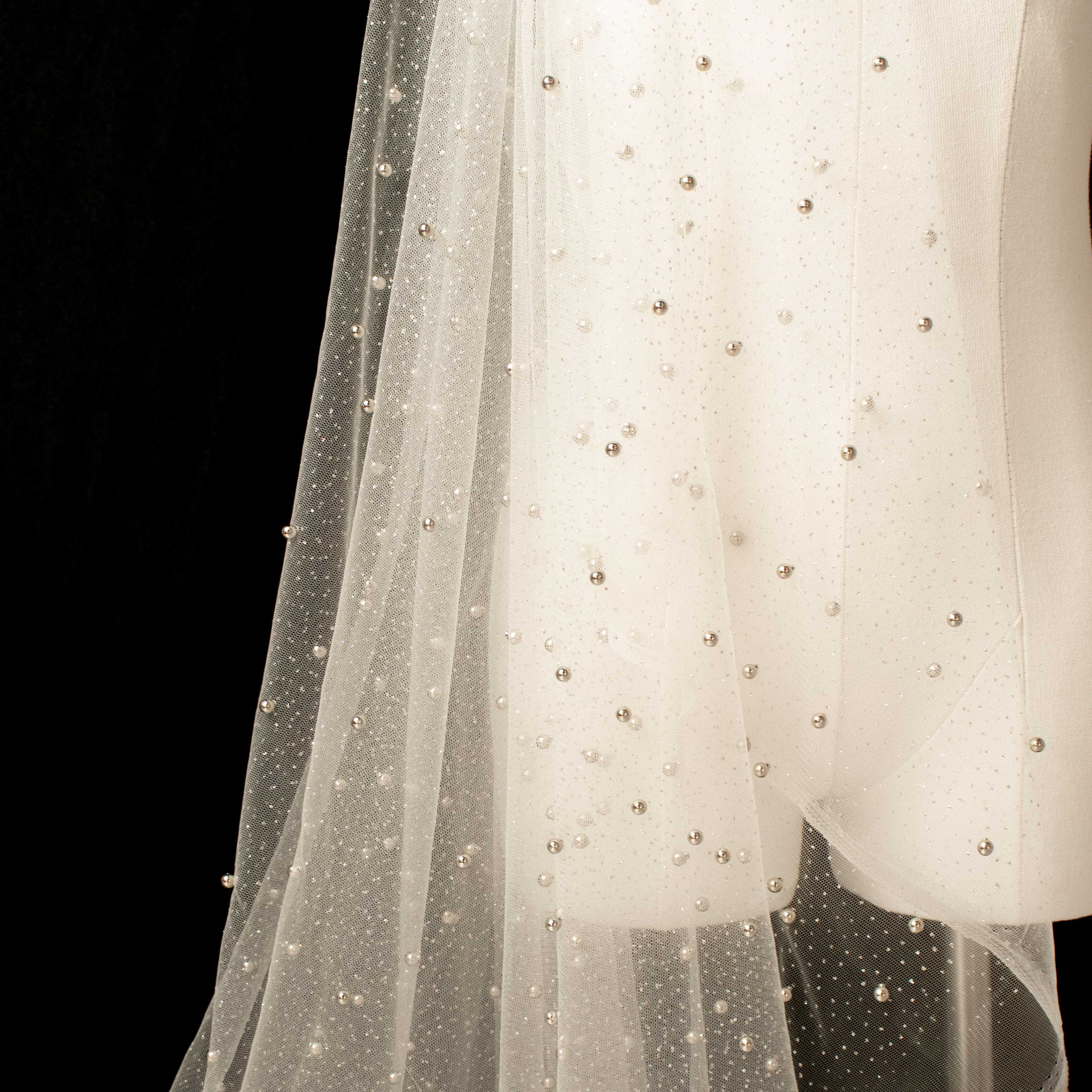 Glitter Tulle Pearl Netting White Silver