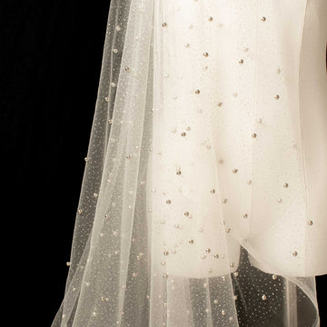 Glitter Tulle Pearl Netting White Silver