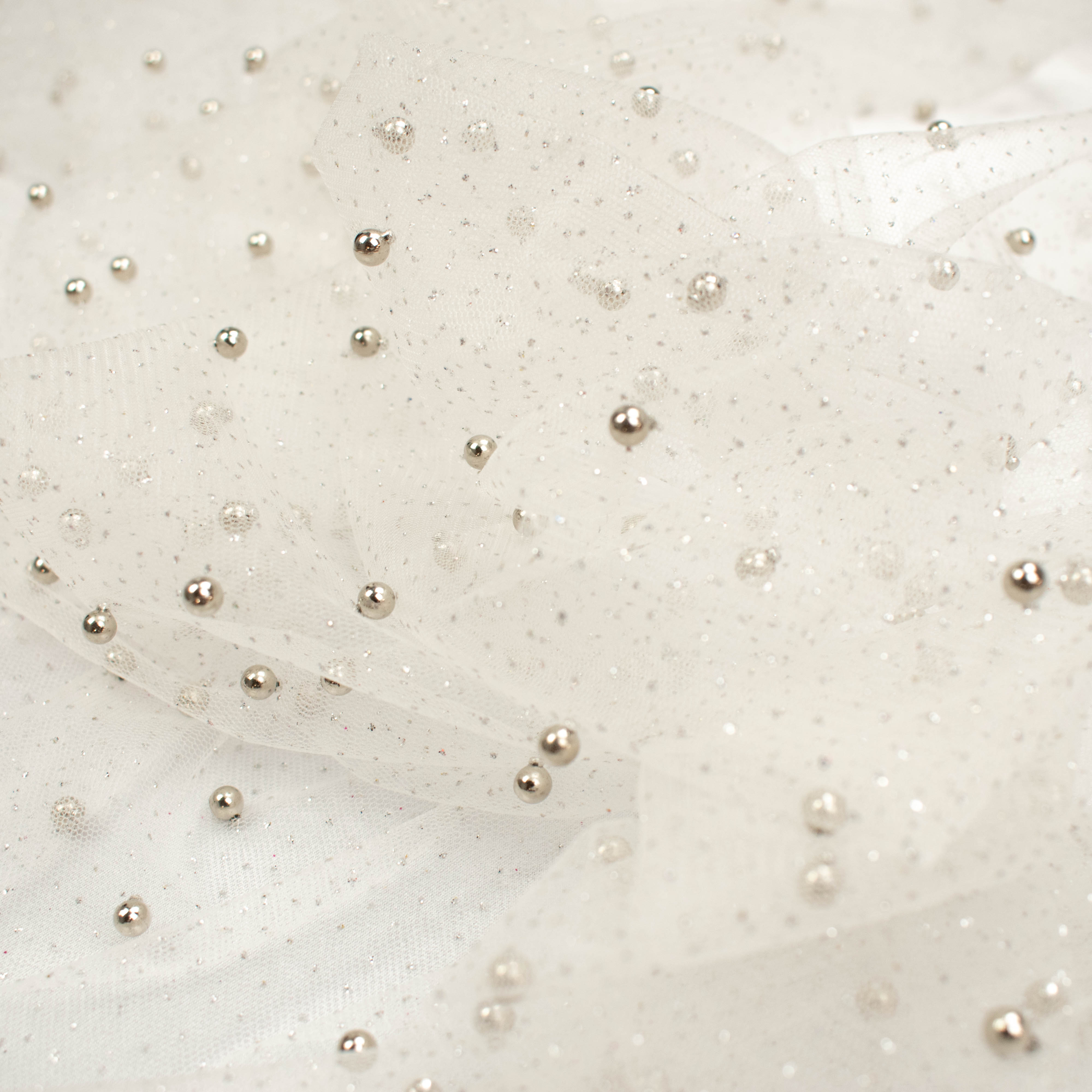 Glitter Tulle Pearl Netting White Silver