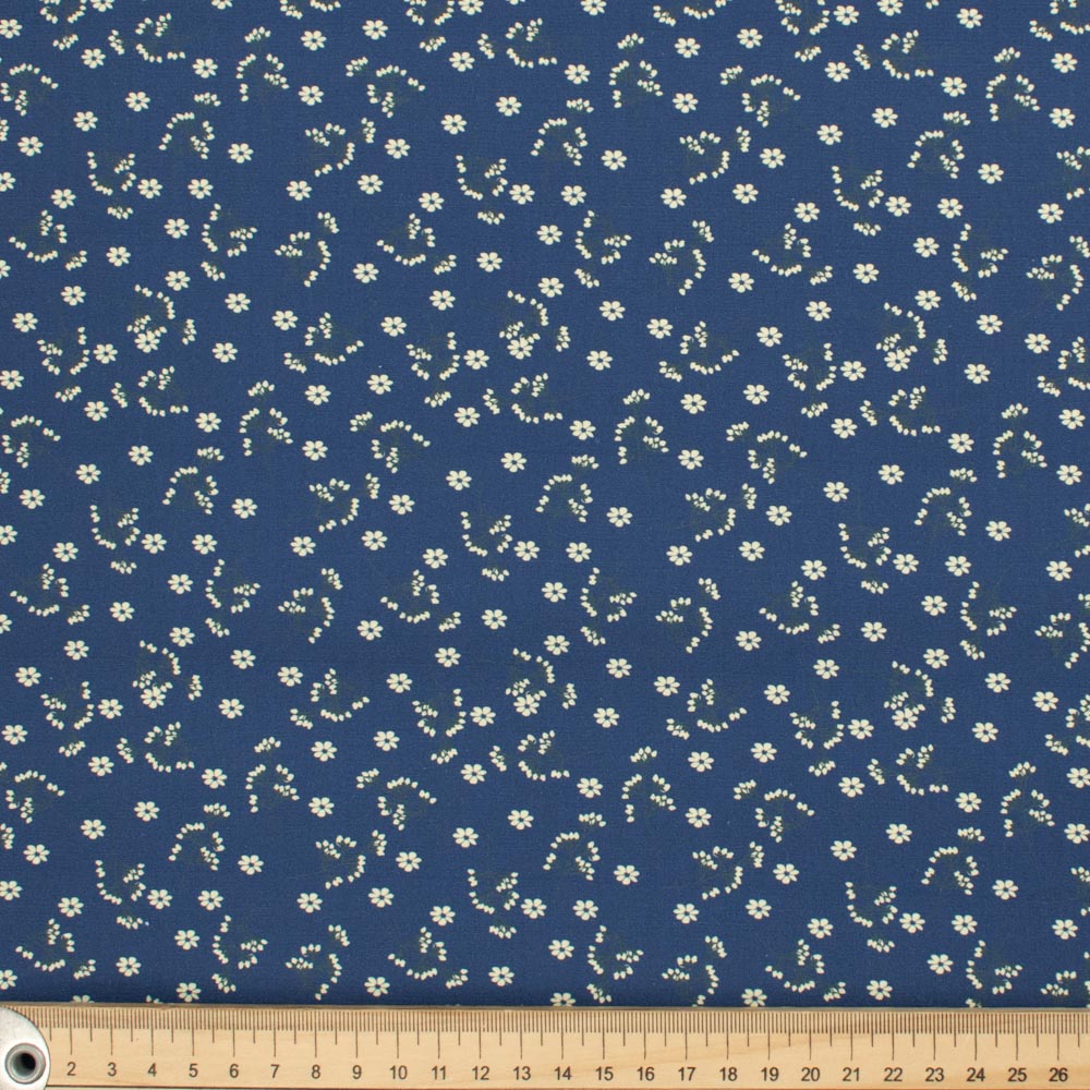 Petite Studio Blue Collection #04 Small Floral Vines on Dark Blue Cotton Prints