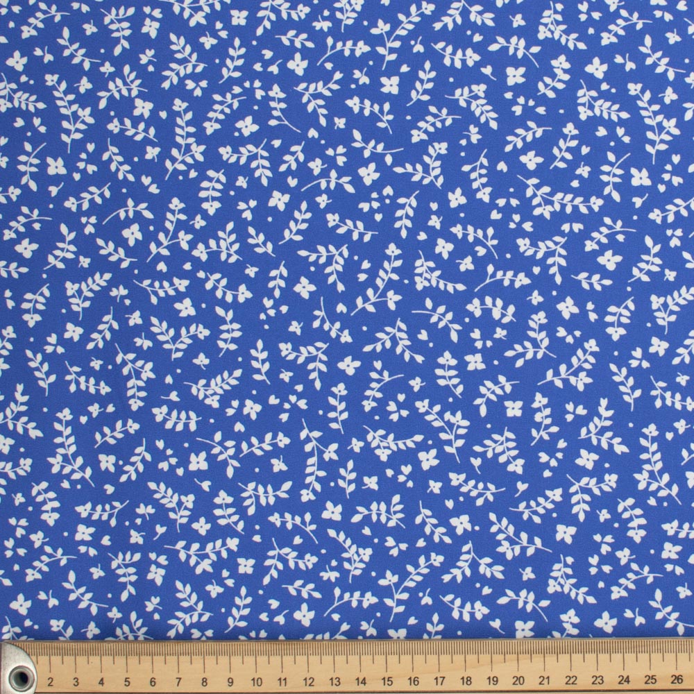 Petite Studio Blue Collection #01 White Small Leaves on Blue Cotton Prints
