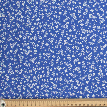 Petite Studio Blue Collection #01 White Small Leaves on Blue Cotton Prints
