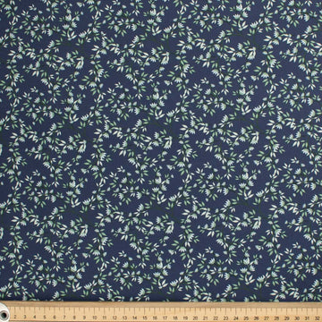 Petite Studio Blue Collection #05 Small Green Floral Vines on Dark Blue Cotton Prints