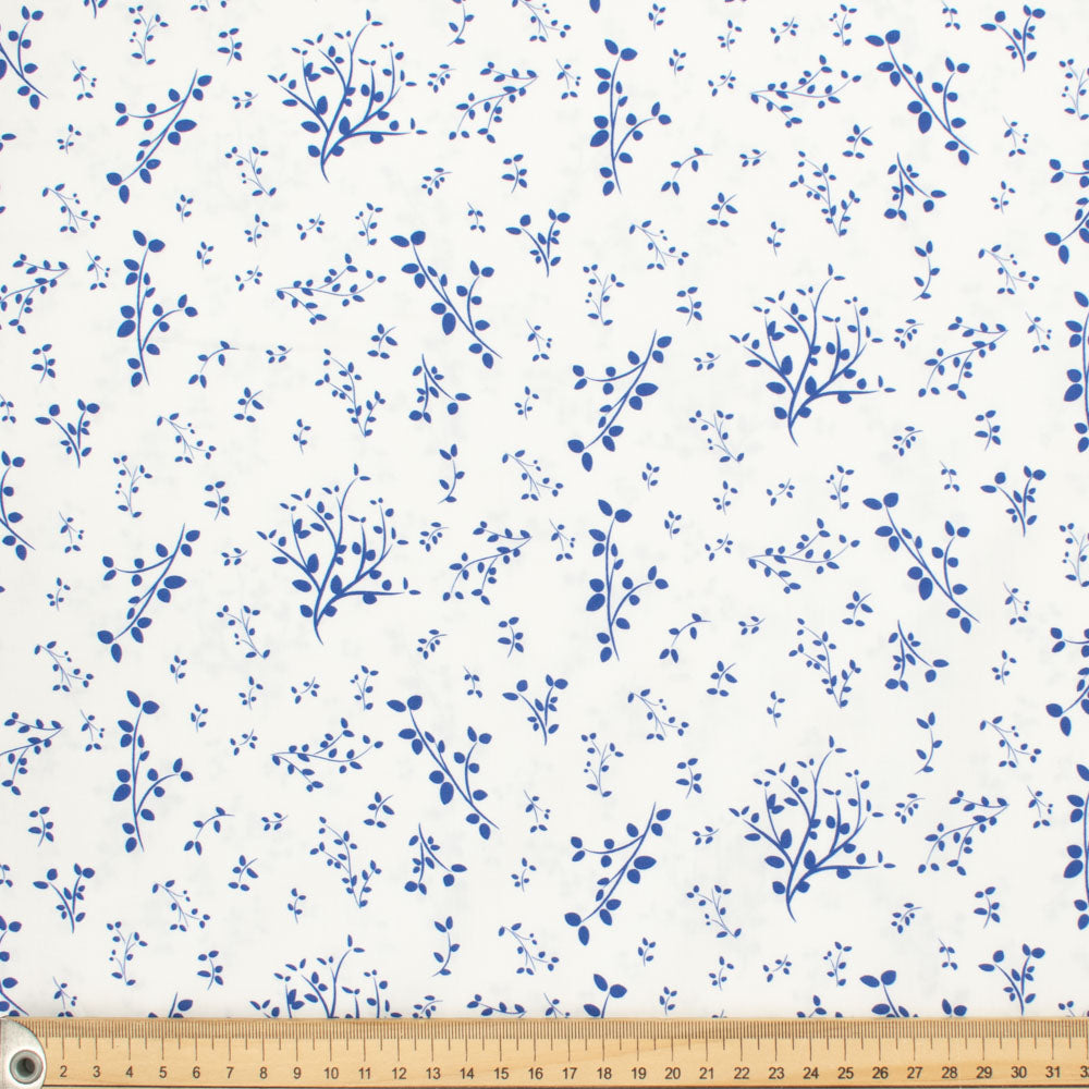 Petite Studio Blue Collection #10 Blue Small Leaves on White Cotton Prints