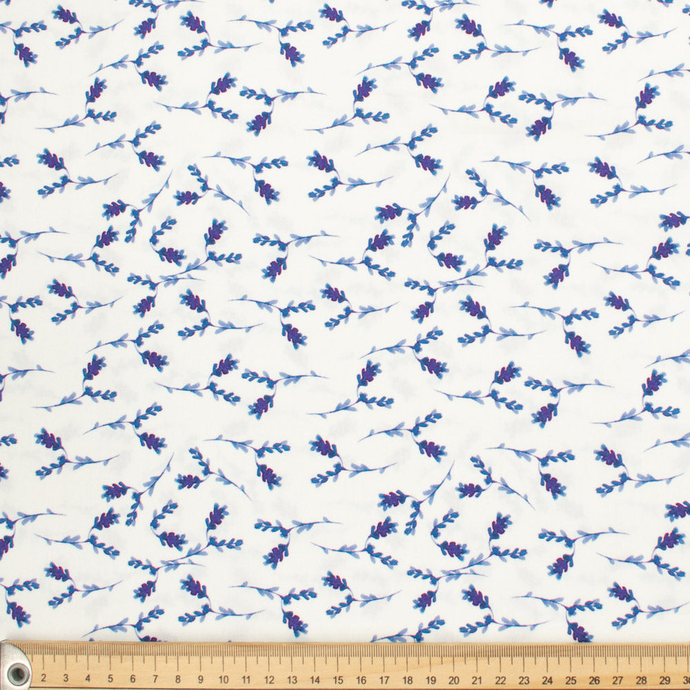 Petite Studio Blue Collection #08 Blue & Purple Small Leaves on White Cotton Prints