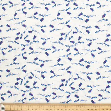 Petite Studio Blue Collection #08 Blue & Purple Small Leaves on White Cotton Prints