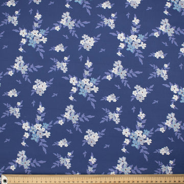 Petite Studio Blue Collection #06 Small White Flower & Lilac Leaves on Blue Cotton Prints