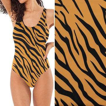 Premium Digital Printed Swimwear Lycra Design-3 Black Tiger Stripes on Yellow