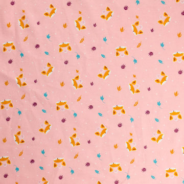 Fox on Coral Printed Flannelette