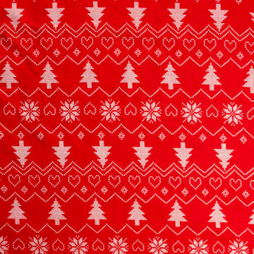 Christmas Pine Tree, Hearts Snow on Red Printed Flannelette